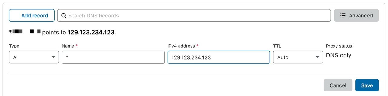 Add wildcard DNS entry in Cloudflare