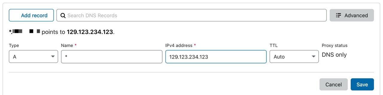 Add wildcard DNS entry in Cloudflare