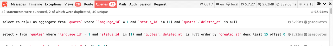 GameQuotes with query caching disabled